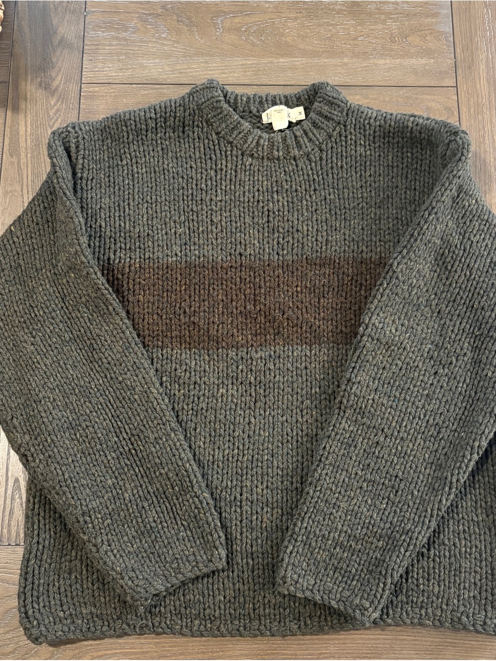 J.Crew Men’s 100% Wool Chunky Knit Sweater Brown Stripe Size M